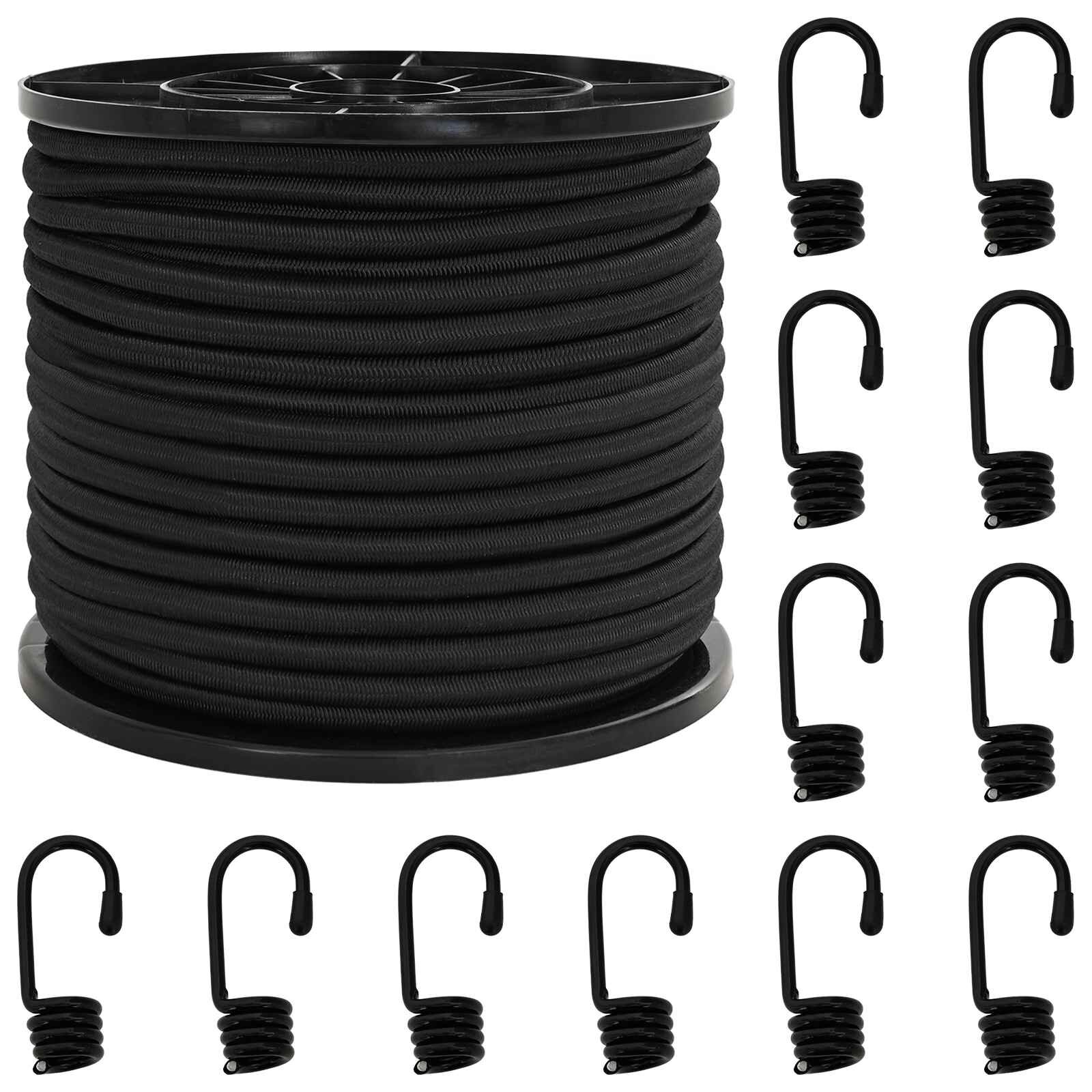 vidaXL Bungee Kötél Horgokkal 80 mm Fekete PP és gumi