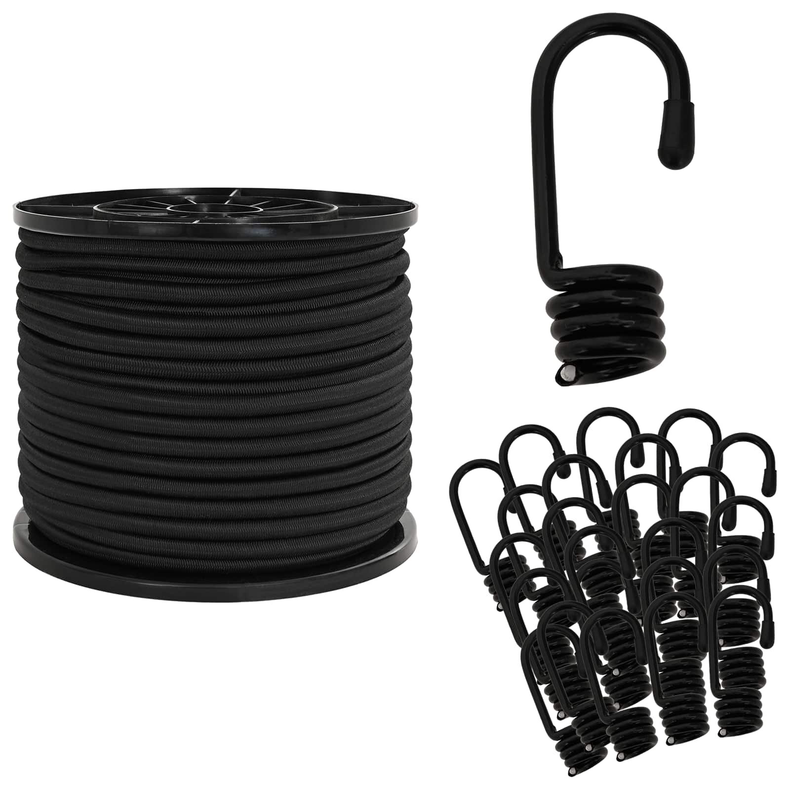 vidaXL Bungee Kötél Horgokkal 80 mm Fekete PP és gumi