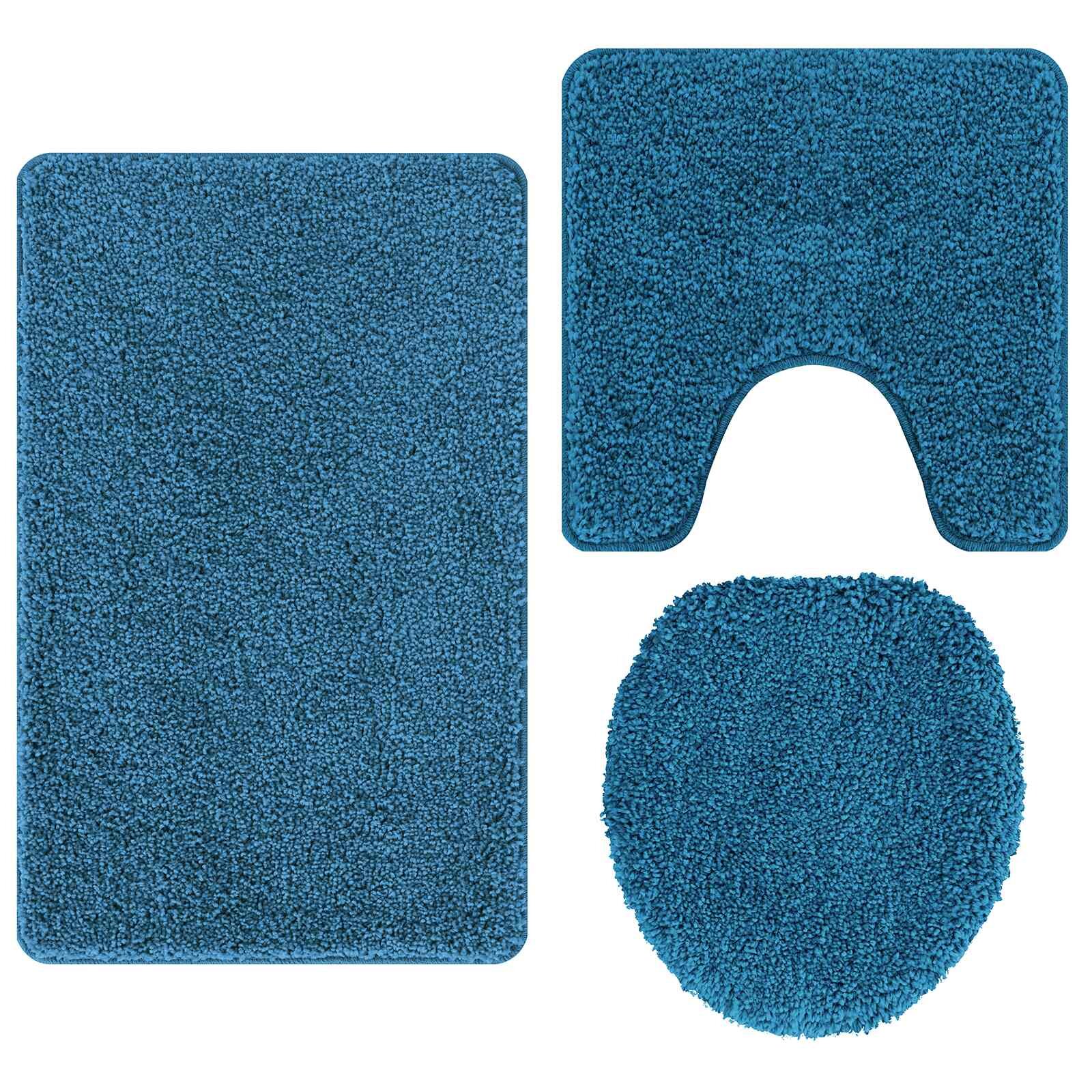 vidaXL Csúszásmentes fürdőszőnyeg készlet 3 db Kék 50 x 80 cm PP