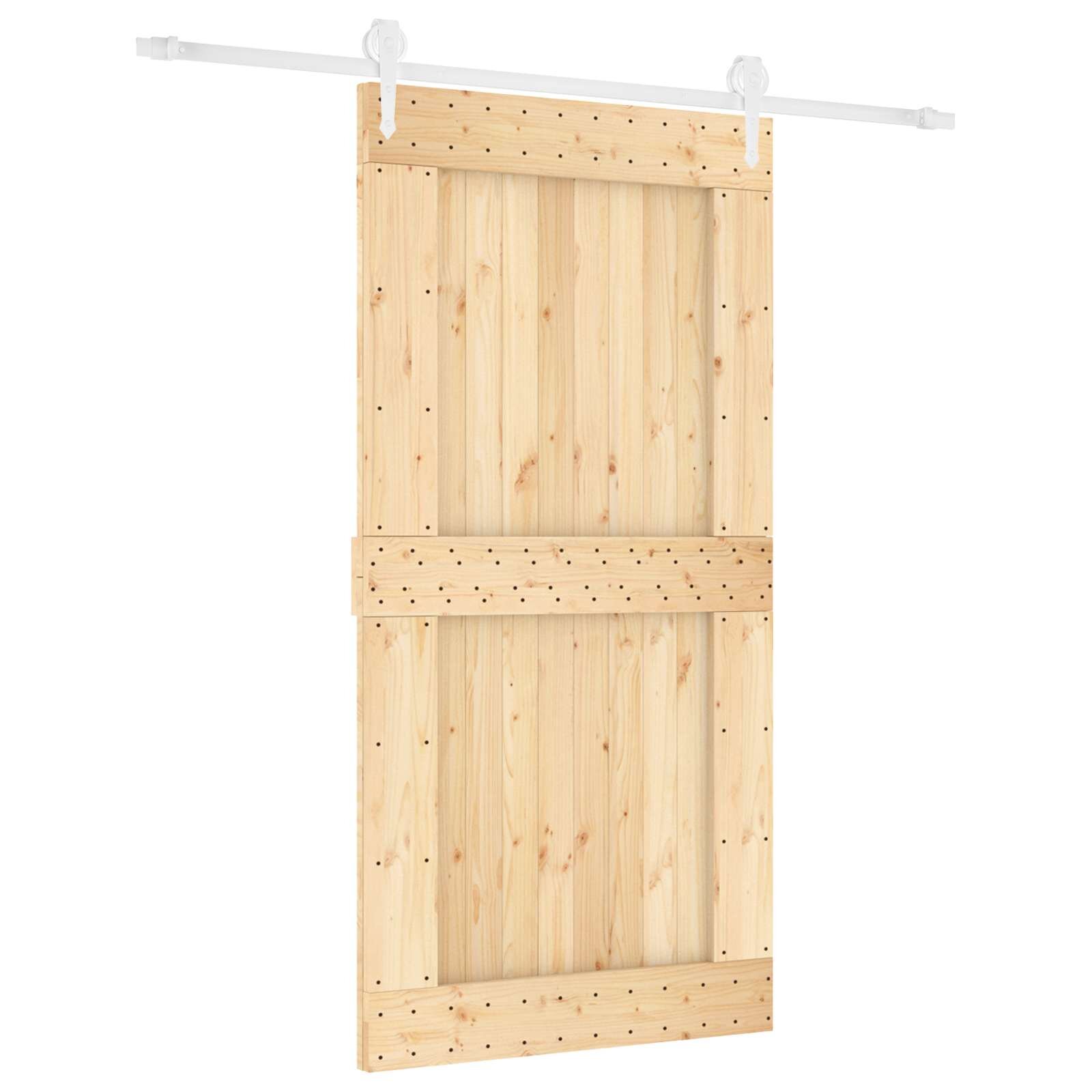 vidaXL Csúszó ajtó Természetes és Fehér 100 x 210 cm Szilárd Fenyőfa