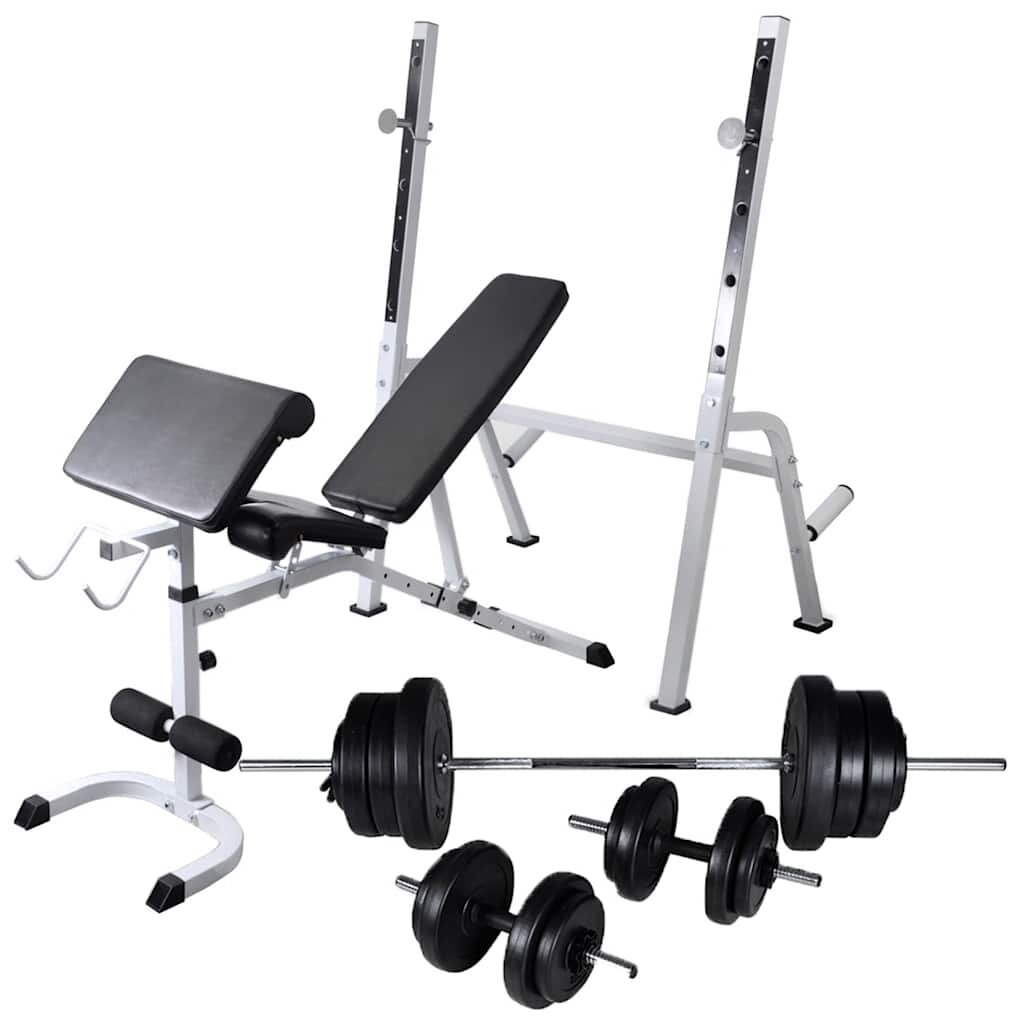 vidaXL edzőpad állvánnyal / egykezes és kétkezes súlyzószettel 605 kg