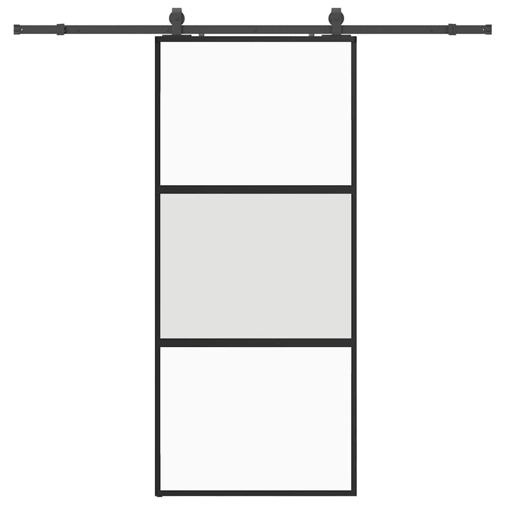 vidaXL fekete edzett üveg tolóajtó fémszerelék szettel 90x205 cm