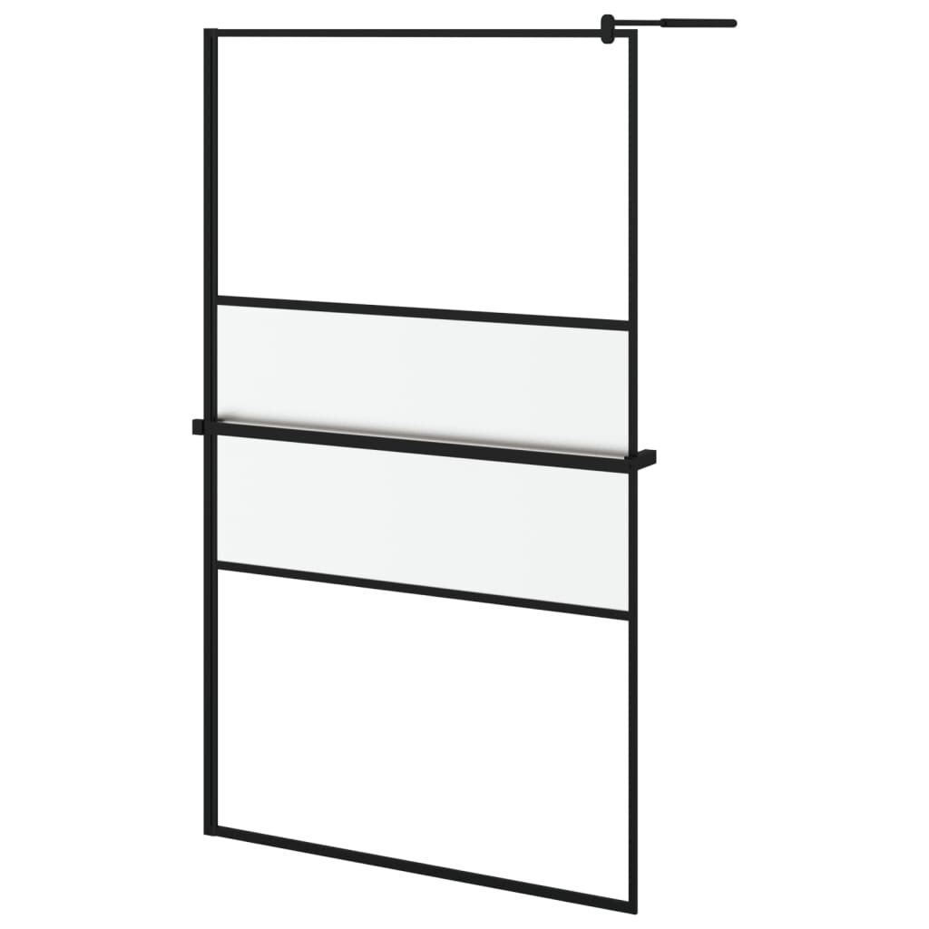 vidaXL fekete ESG üveg és alumínium zuhanyfal polccal 115x195 cm
