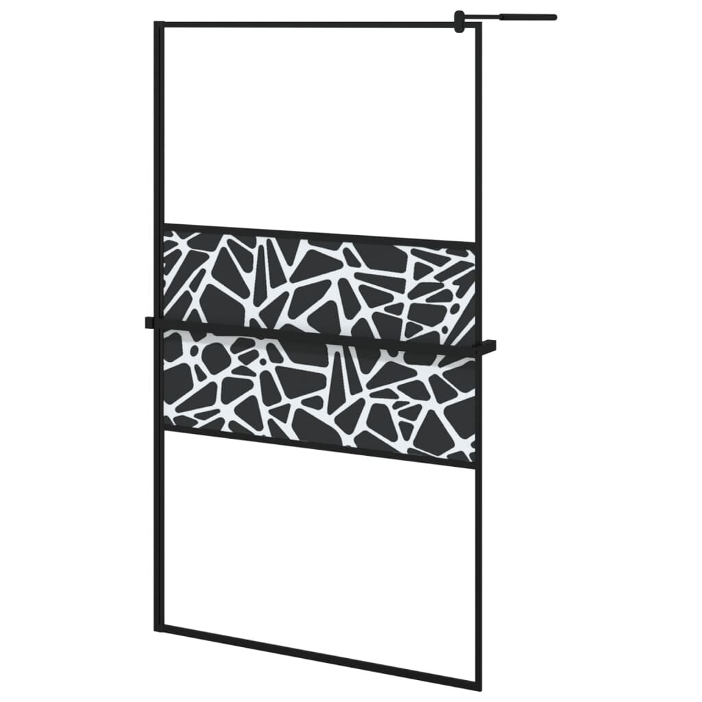 vidaXL fekete ESG üveg és alumínium zuhanyfal polccal 115x195 cm