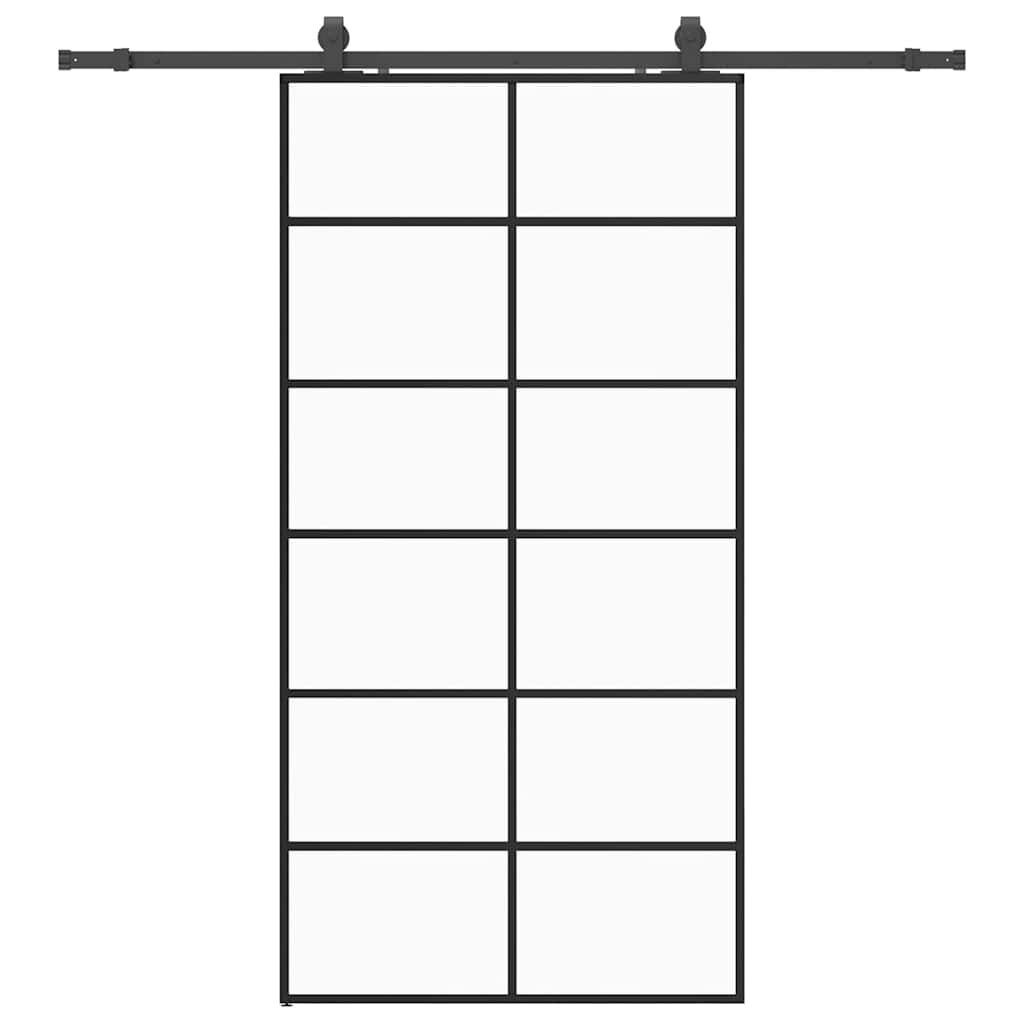 vidaXL fekete ESG üveg tolóajtó fémszerelvény-szettel 102x205 cm