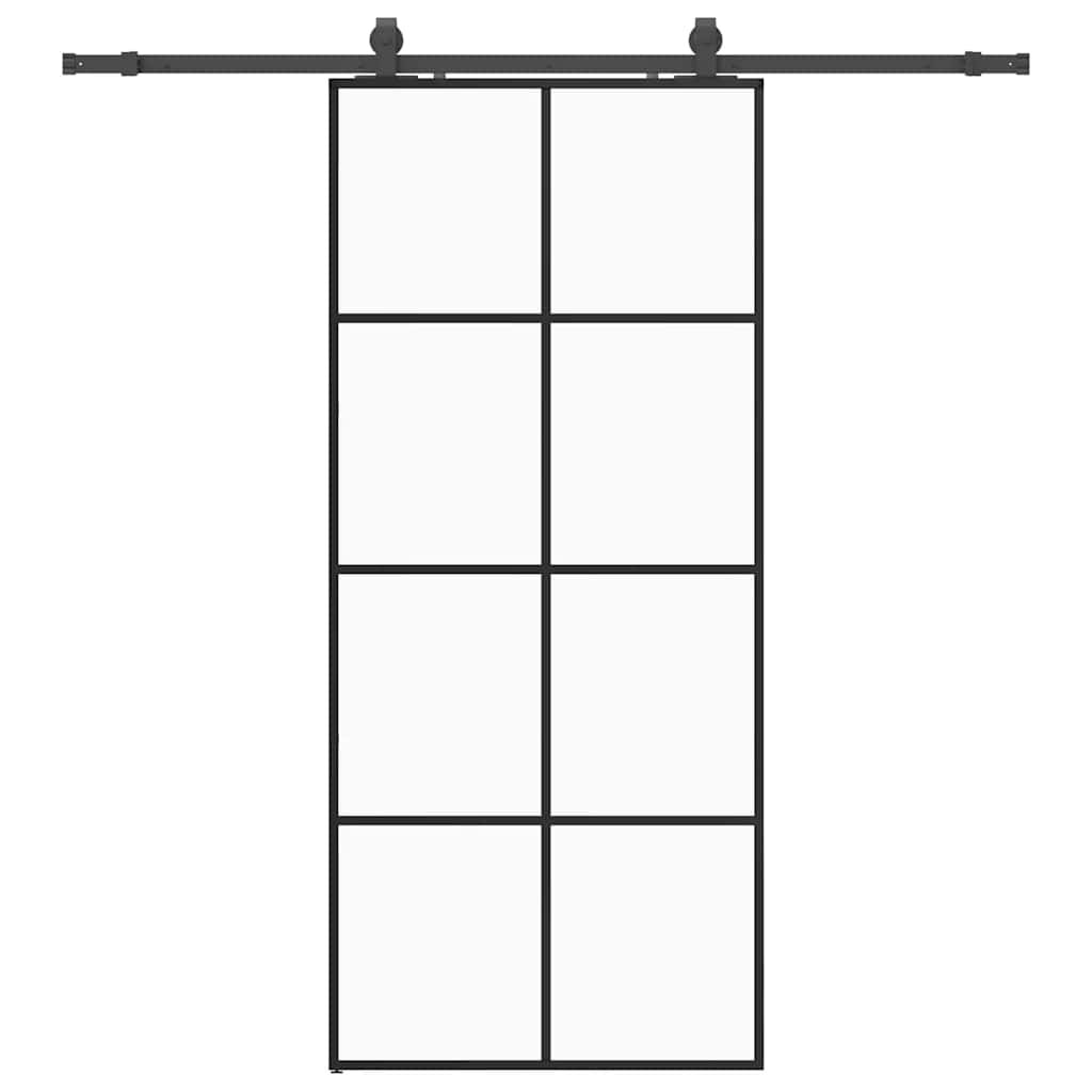 vidaXL fekete ESG üveg tolóajtó fémszerelvény-szettel 90x205 cm