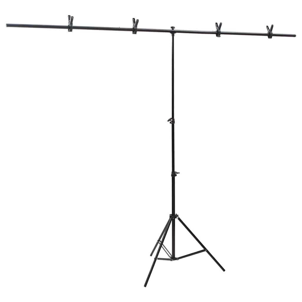 vidaXL fekete háttér állvány T-alakú 201x60x(70-200) cm