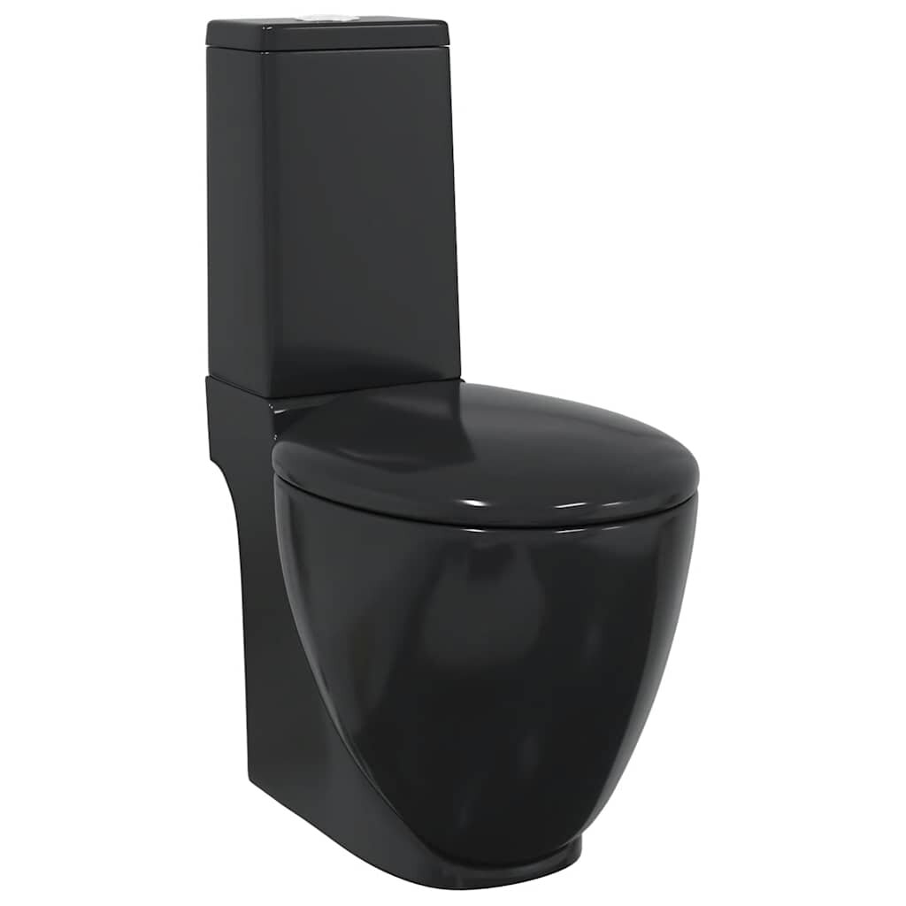 vidaXL fekete kerámia fürdőszobai kerek WC