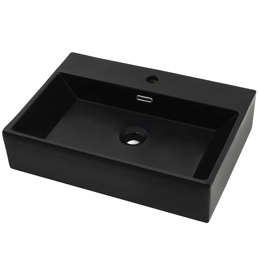 vidaXL fekete kerámia mosdó csaptelep furattal 605 x 425 x 145 cm