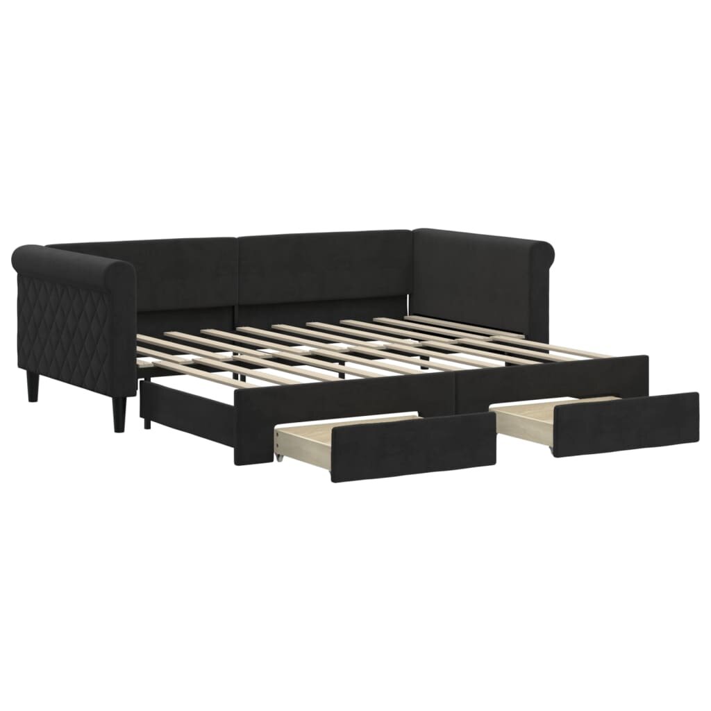 vidaXL fekete kihúzható bársony heverő fiókkal 90 x 190 cm