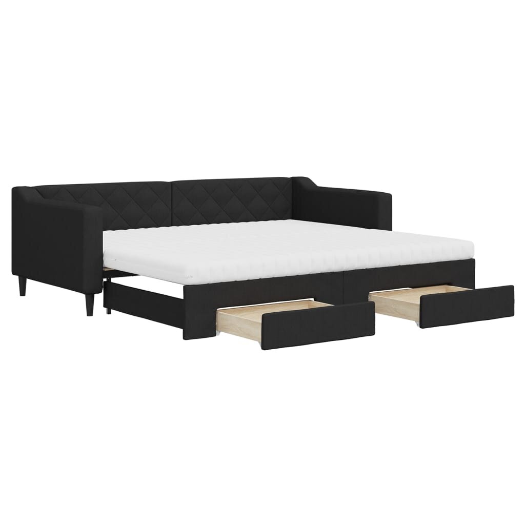 vidaXL fekete kihúzható szövet heverő fiókokkal 90 x 200 cm