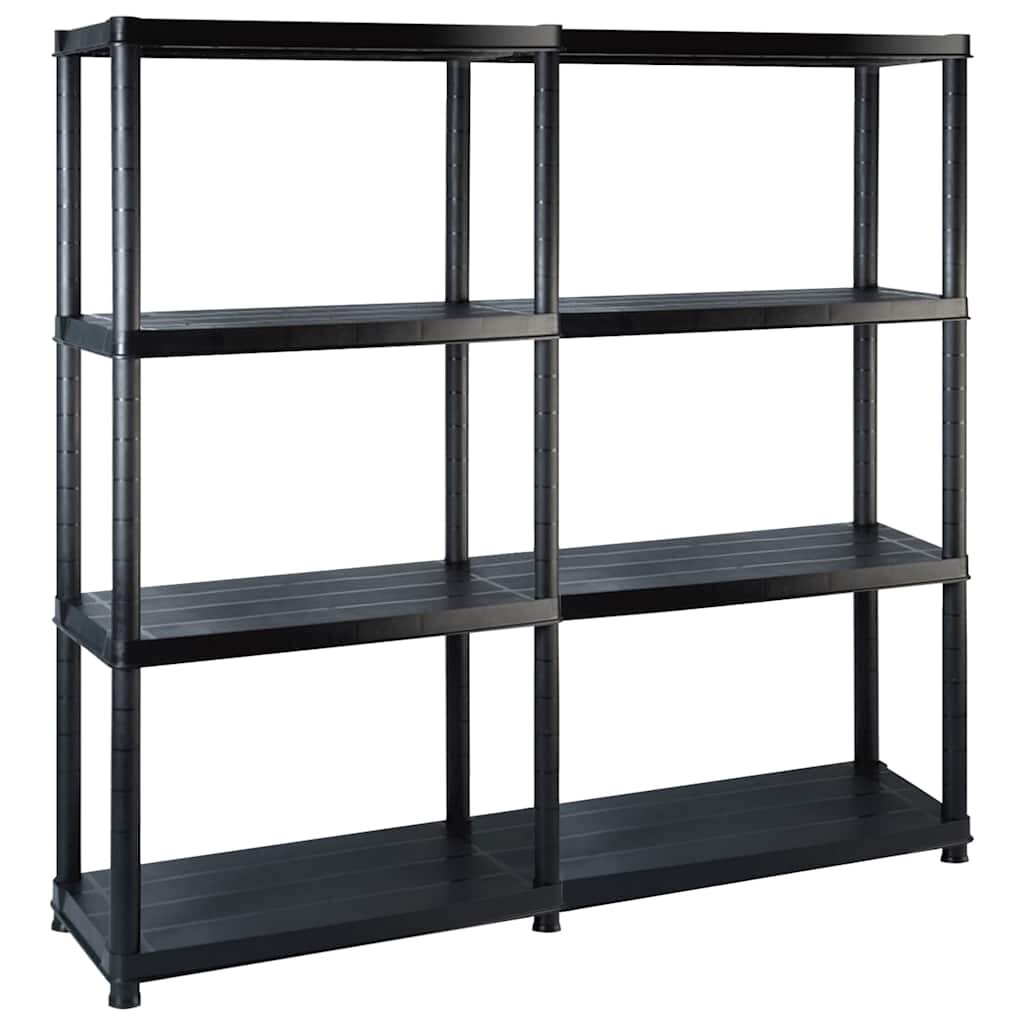 vidaXL fekete műanyag 4 szintes tárolópolc 122 x 305 x 130 cm