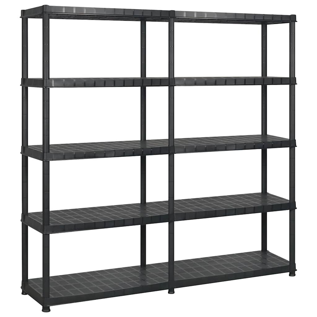 vidaXL fekete műanyag 5 szintes tárolópolc 183 x 457 x 185 cm