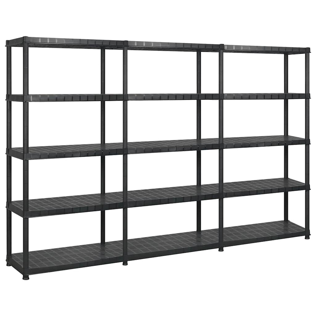 vidaXL fekete műanyag 5 szintes tárolópolc 2745 x 457 x 185 cm