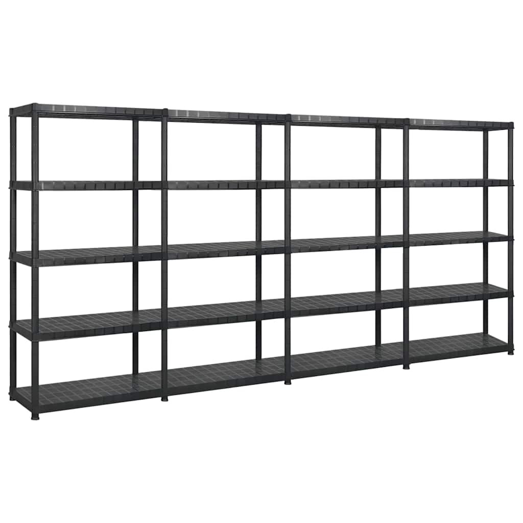 vidaXL fekete műanyag 5 szintes tárolópolc 340 x 40 x 185 cm