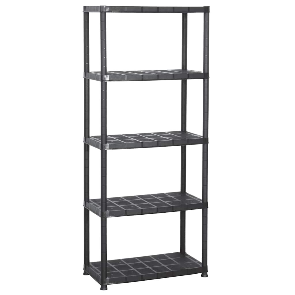 vidaXL fekete műanyag 5 szintes tárolópolc 71 x 38 x 170 cm