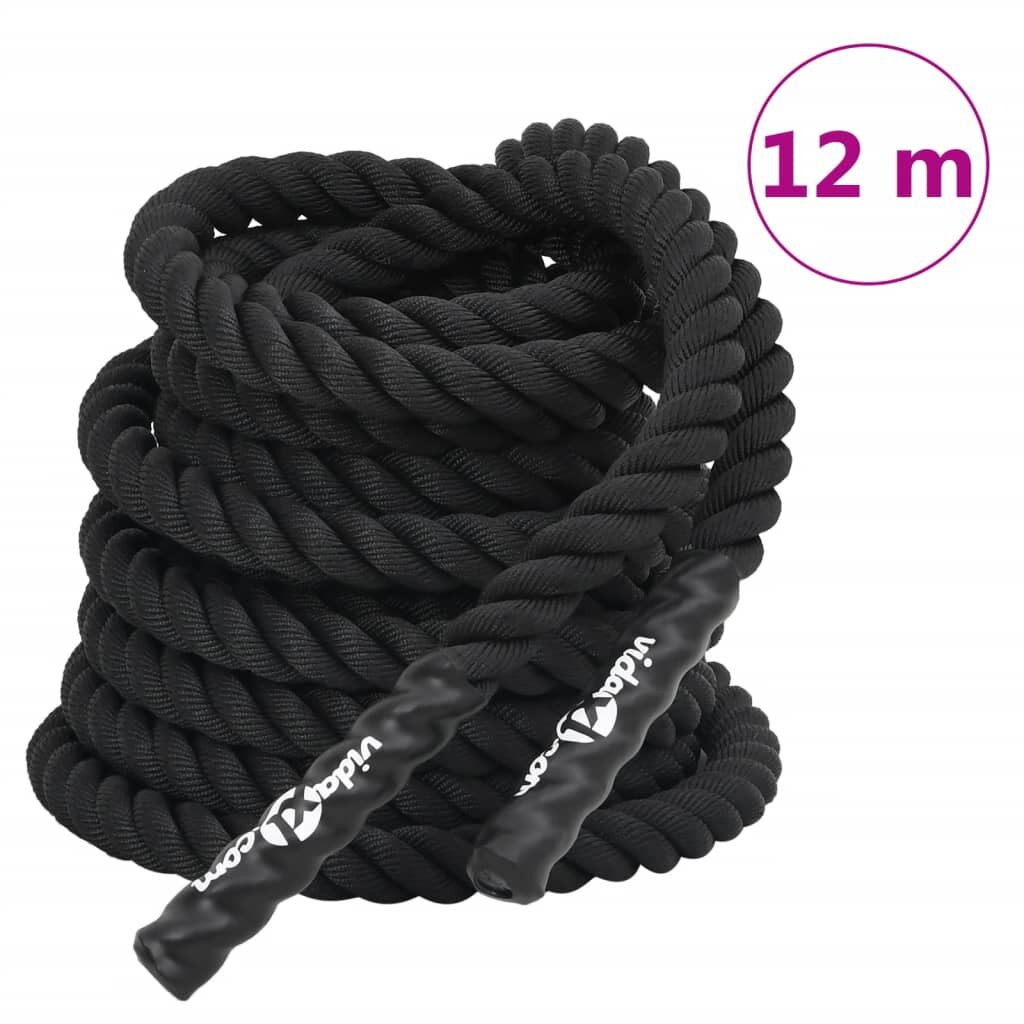 vidaXL fekete poliészter harci kötél 12 m 9 kg