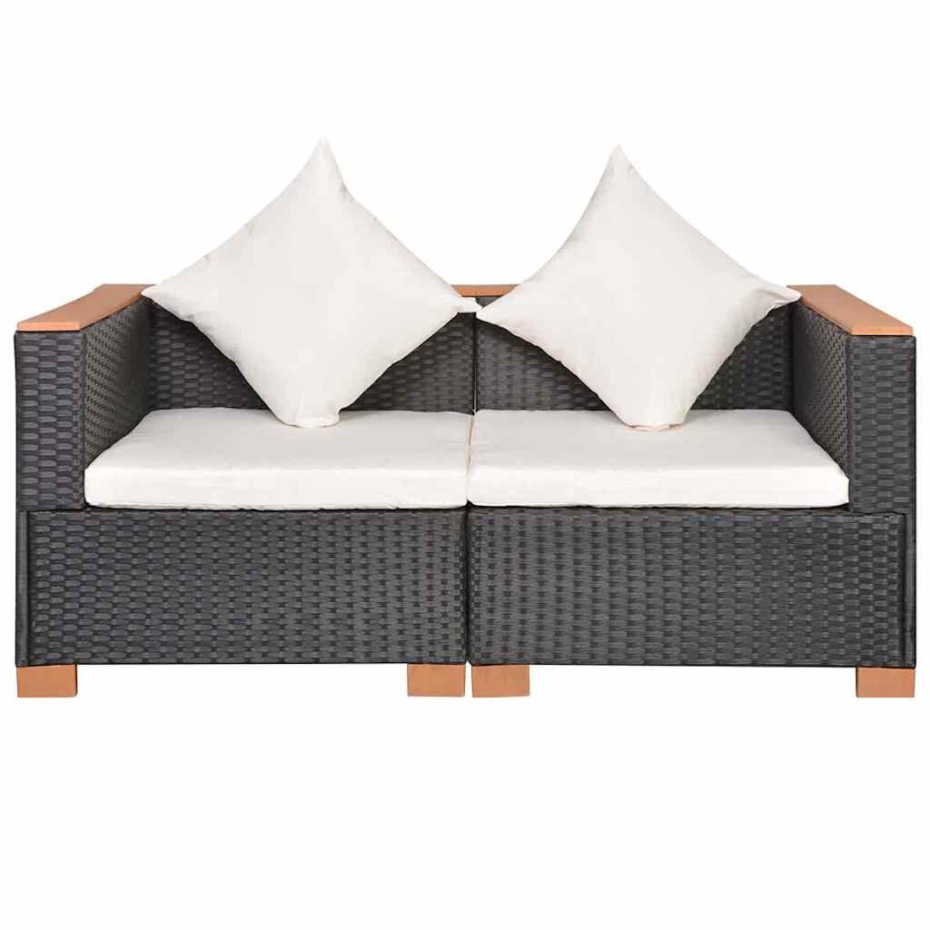 vidaXL fekete polyrattan kerti kanapé