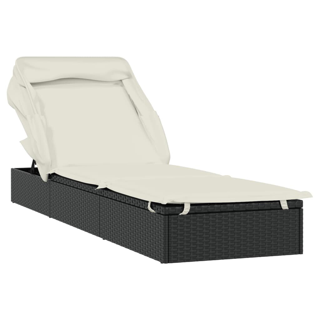 vidaXL fekete polyrattan napozóágy összecsukható tetővel 213x63x97 cm