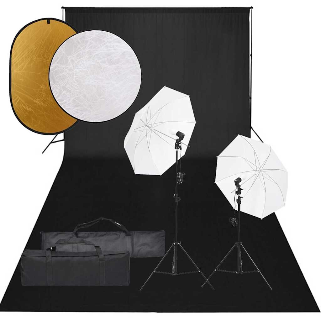 vidaXL fotóstúdió-felszerelés lámpákkal háttérrel és reflektorral