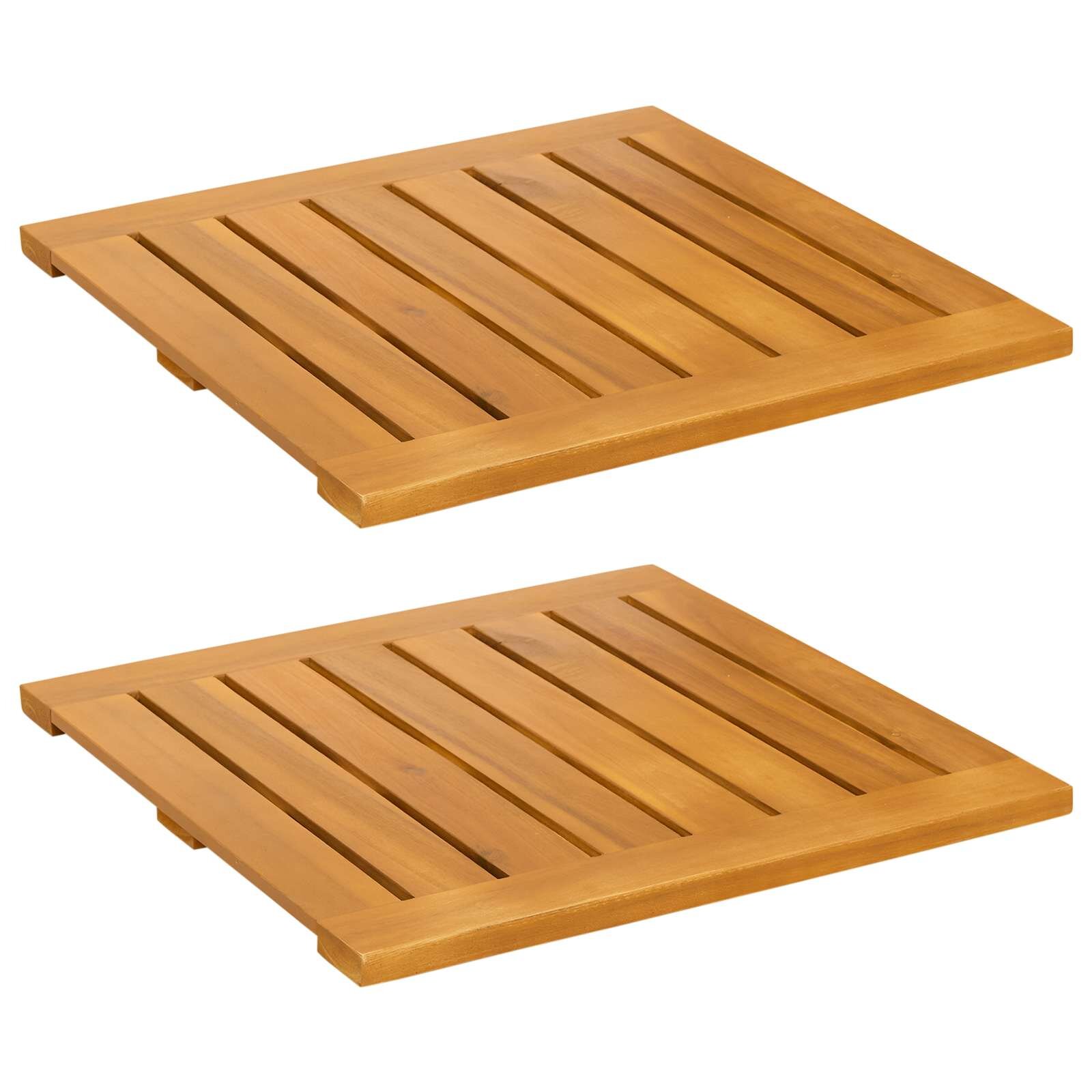 vidaXL Fürdőszoba szőnyeg 2 db Természetes 50 x 50 cm Tömör Akácfa