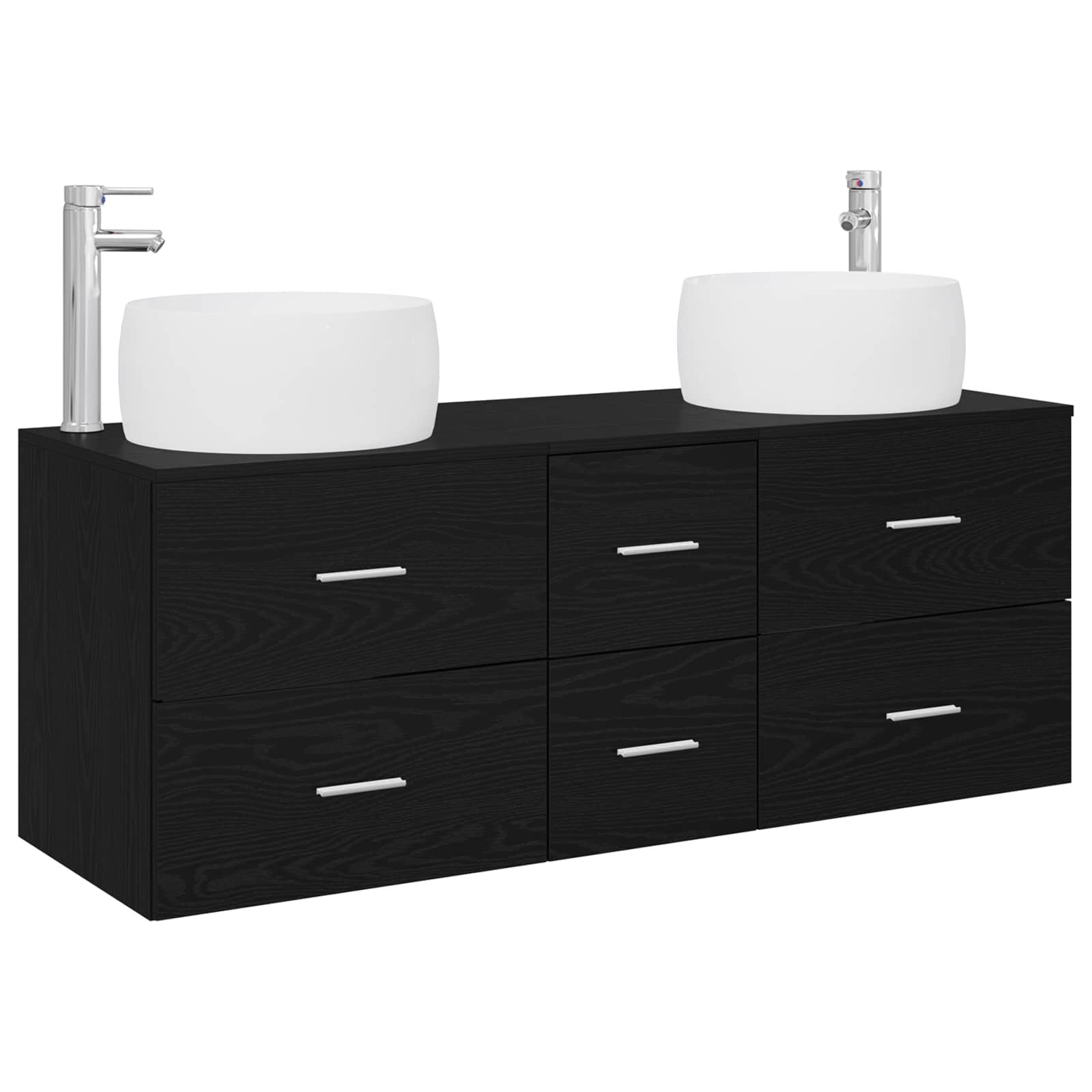 vidaXL Fürdőszobai Szekrény Szett 3 db Fekete 129 x 445 x 80 cm