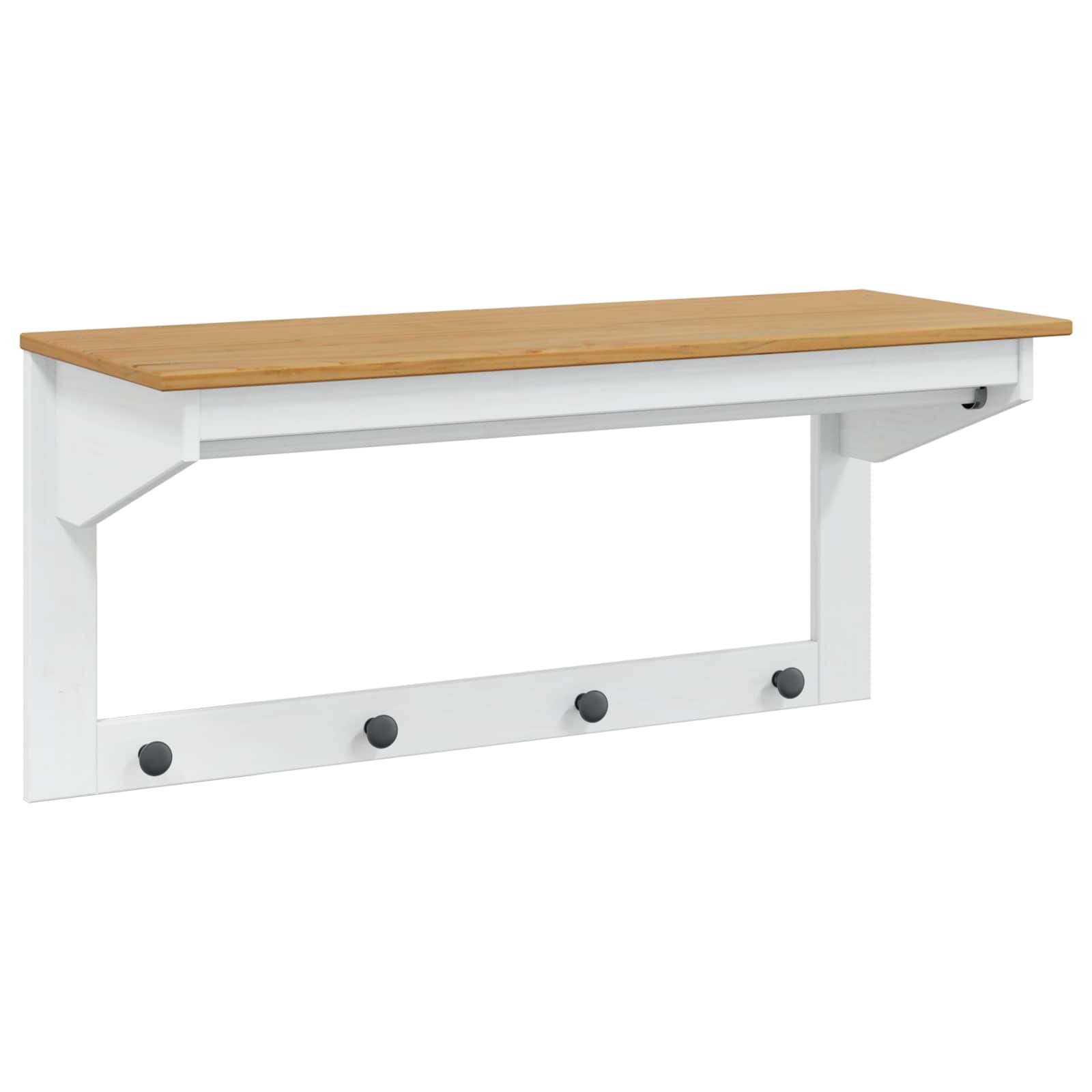 vidaXL Kabáthorog HILL Fehér és mézbarna 90 x 35 x 41.5 cm Tömör fenyő