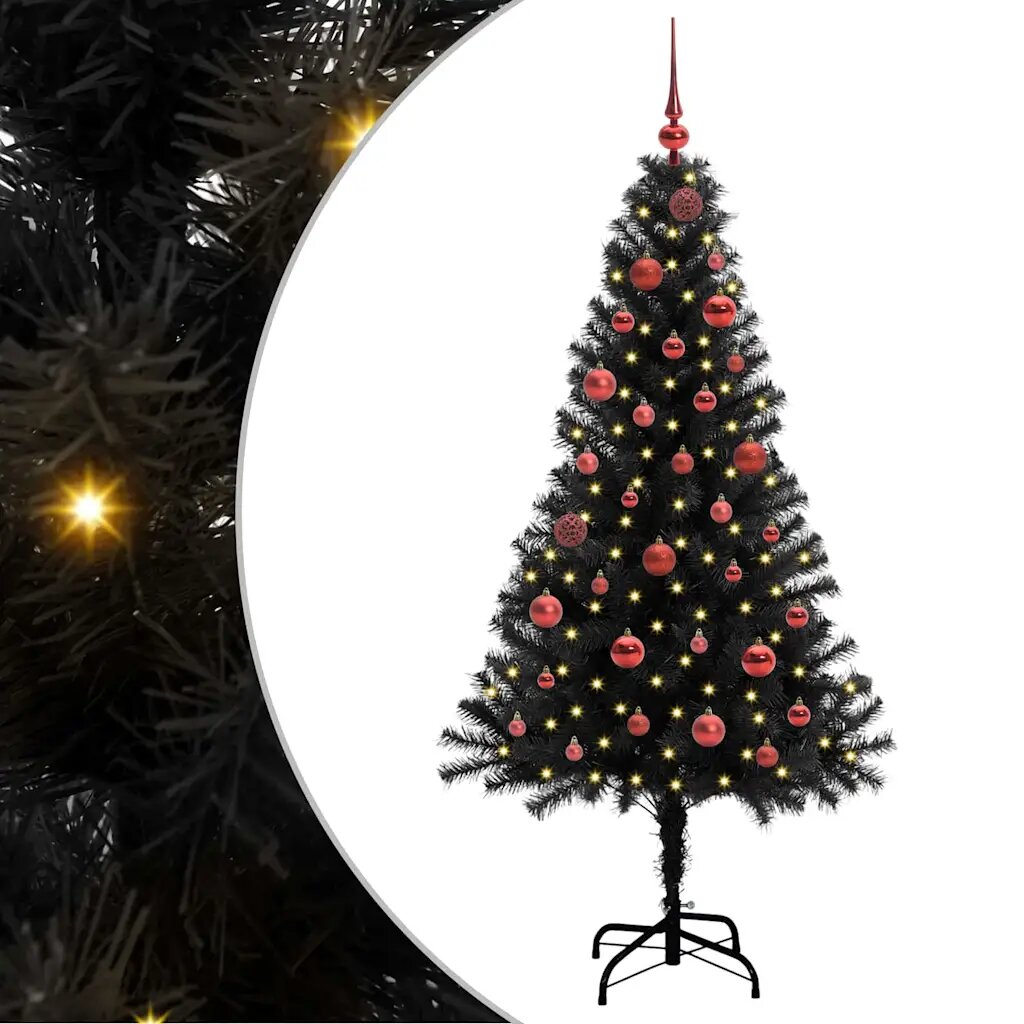 vidaXL Karácsonyfa LED-es világítással Fekete 150 cm PVC és Acél