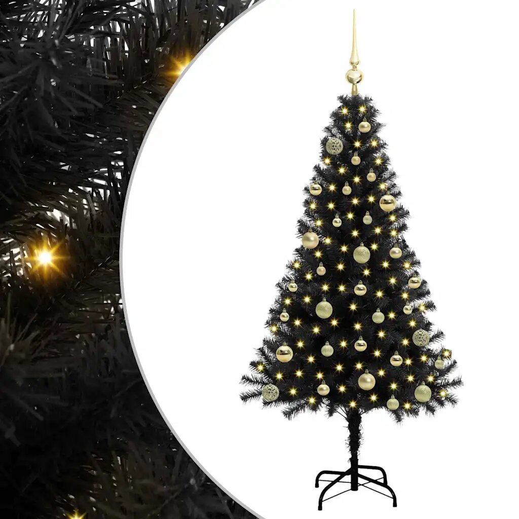 vidaXL Karácsonyfa LED-es világítással Fekete 150 cm PVC és Acél