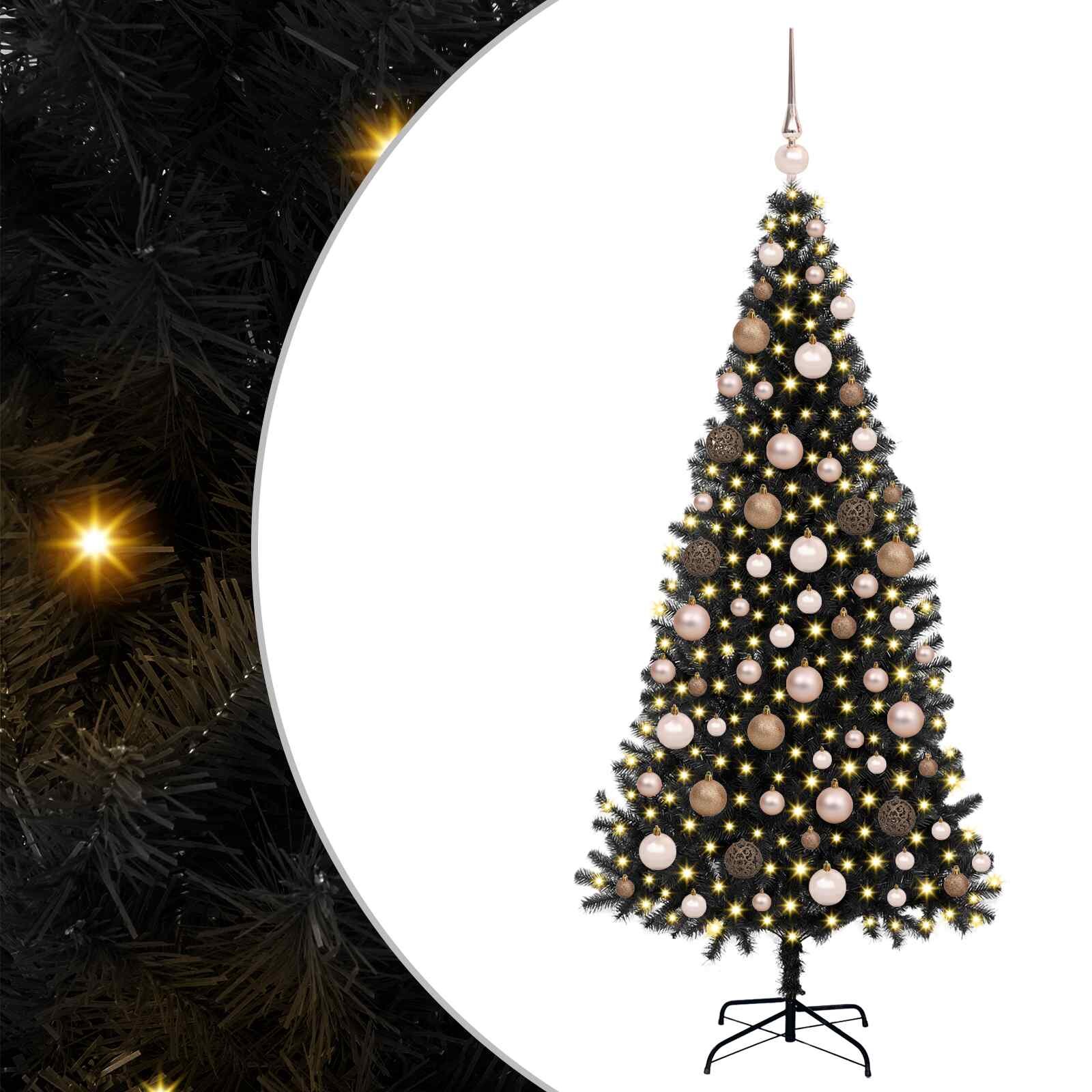 vidaXL Karácsonyfa LED-es világítással Fekete 180 cm PVC és Acél