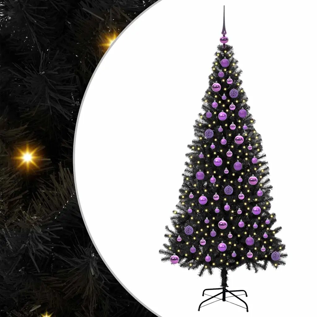 vidaXL Karácsonyfa LED-es világítással Fekete 180 cm PVC és Acél