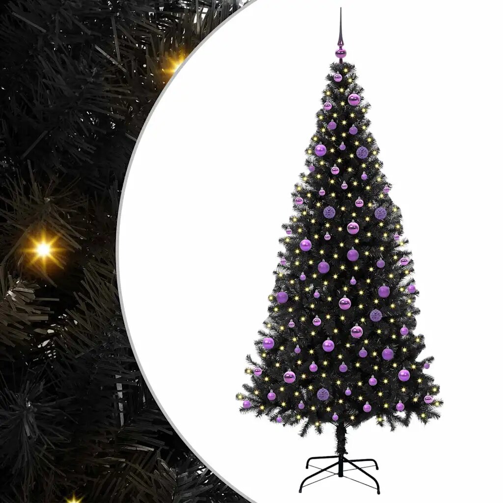 vidaXL Karácsonyfa LED-es világítással Fekete 210 cm PVC és Acél
