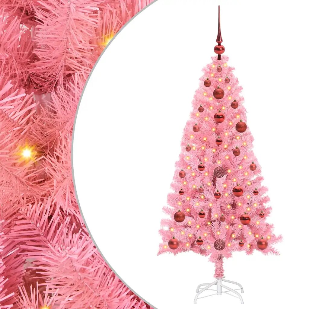 vidaXL Karácsonyfa LED-es világítással Rózsaszín 120 cm PVC és Acél