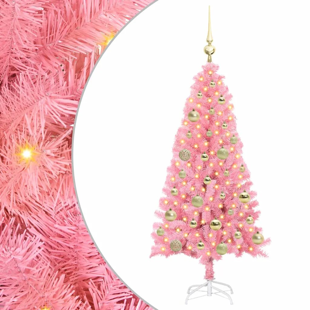 vidaXL Karácsonyfa LED-es világítással Rózsaszín 120 cm PVC és Acél