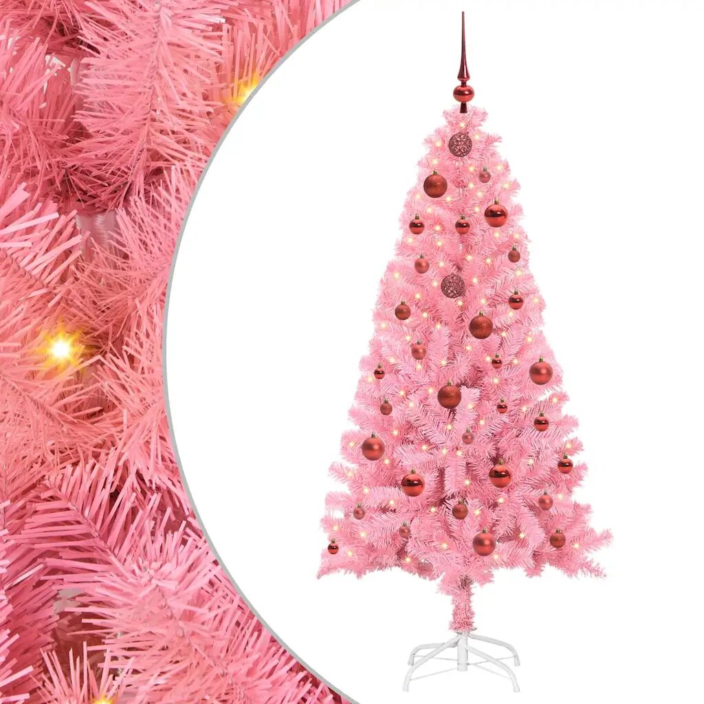 vidaXL Karácsonyfa LED-es világítással Rózsaszín 150 cm PVC és Acél