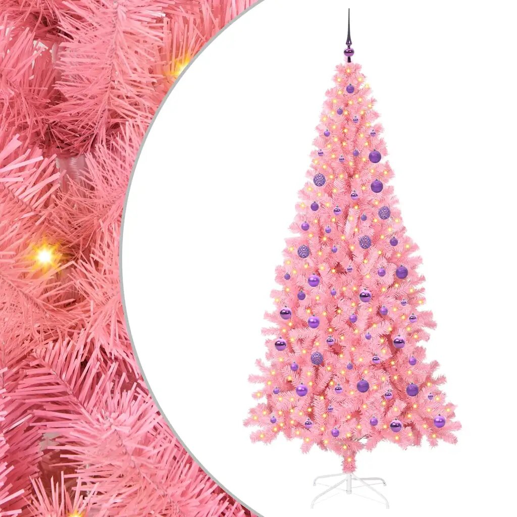 vidaXL Karácsonyfa LED-es világítással Rózsaszín 180 cm PVC és Acél