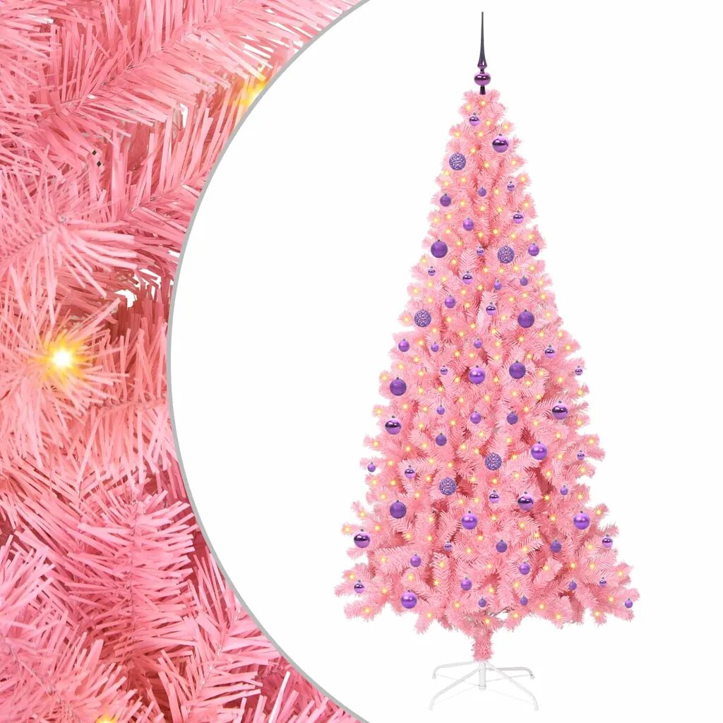 vidaXL Karácsonyfa LED-es világítással Rózsaszín 210 cm PVC és Acél
