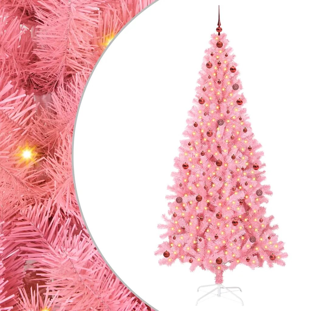vidaXL Karácsonyfa LED-es világítással Rózsaszín 240 cm PVC és Acél