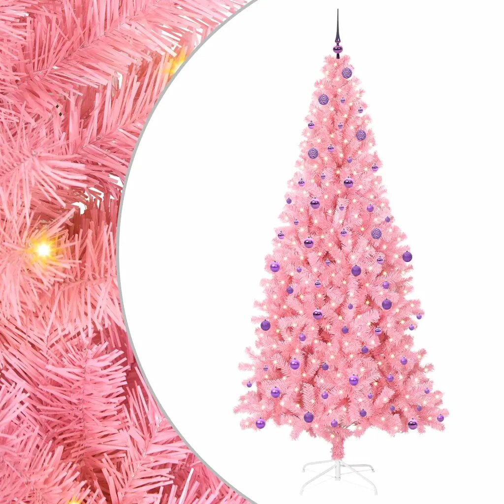 vidaXL Karácsonyfa LED-es világítással Rózsaszín 240 cm PVC és Acél