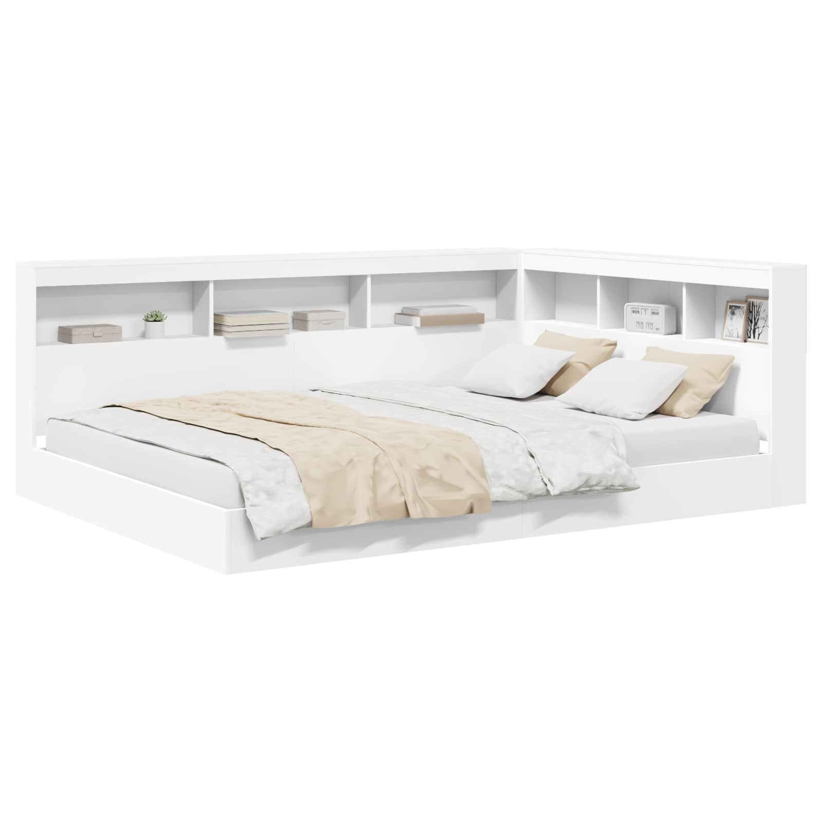 vidaXL Könyvespolcos Ágy polcokkal Fehér 150 x 200 cm Szerelt Fa