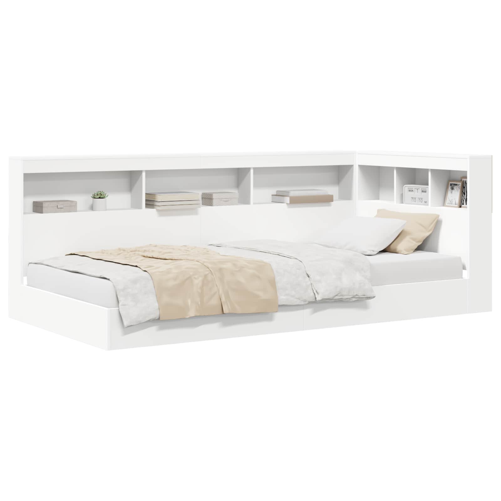 vidaXL Könyvespolcos Ágy polcokkal Fehér 90 x 190 cm Szerelt Fa