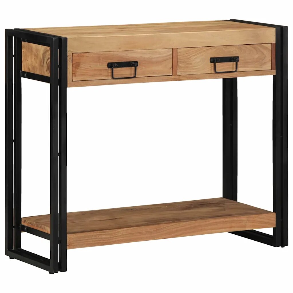 vidaXL Konzolasztal fiókkal Barna 90 x 33 x 75 cm Tömör Akácfa