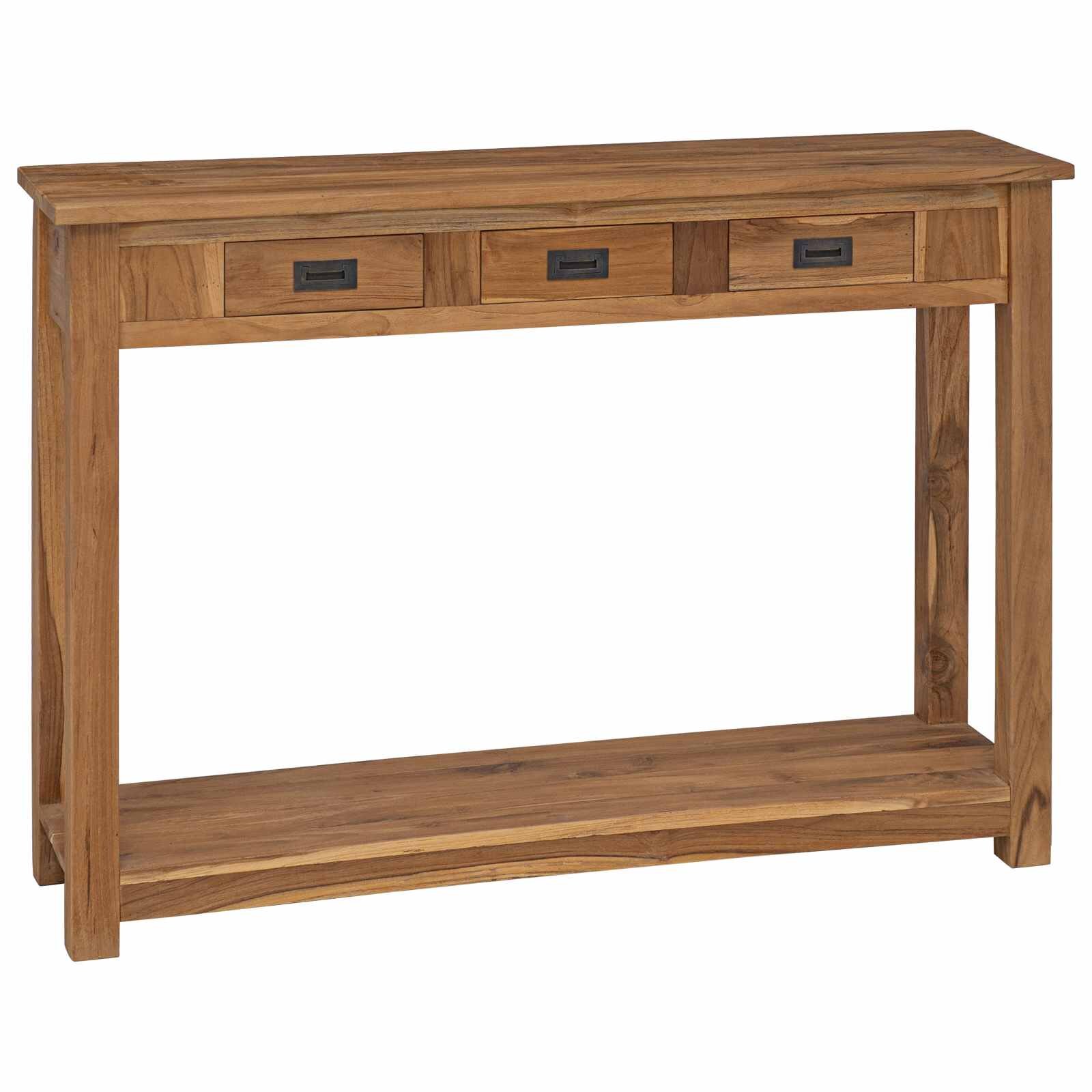 vidaXL Konzolasztal Természetes 110 x 30 x 80 cm Tömör Teakfa