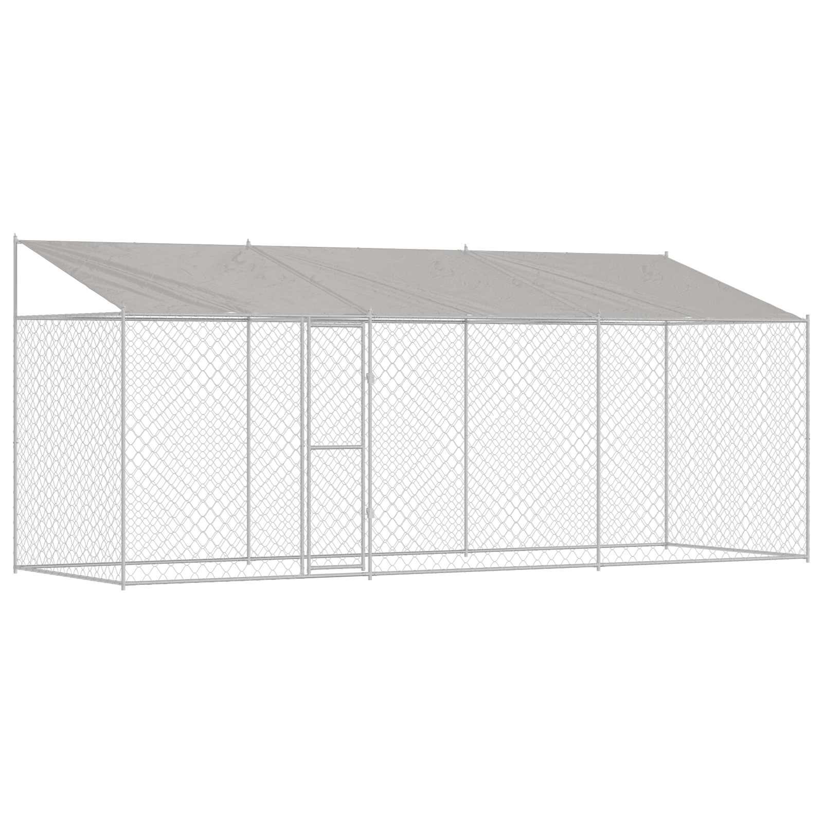 vidaXL Kutya ketrec tetővel Ezüst 600 x 200 x 256 cm Acél és PE