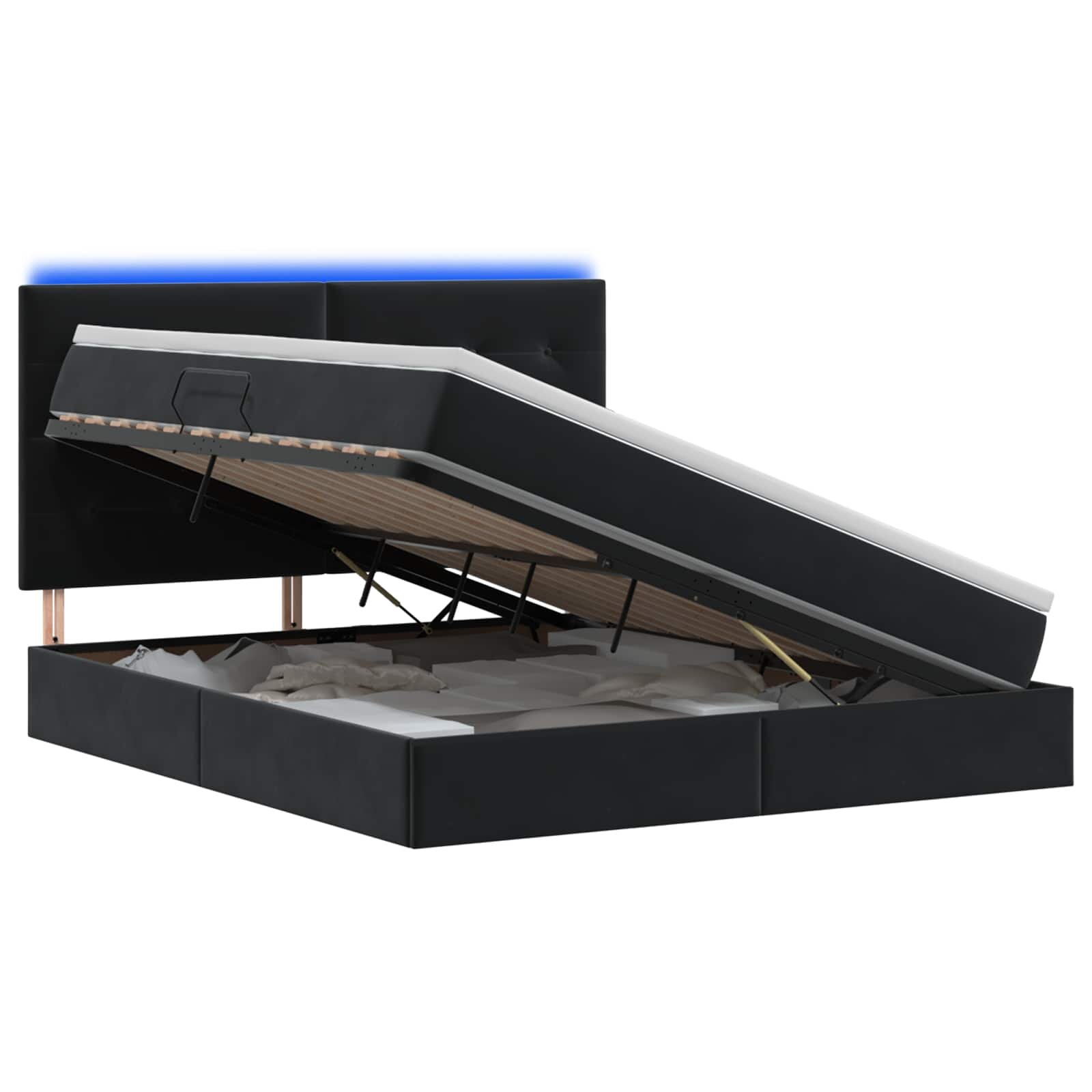 vidaXL LED tárolós ágy matraccal Fekete 180 x 200 cm Bársony