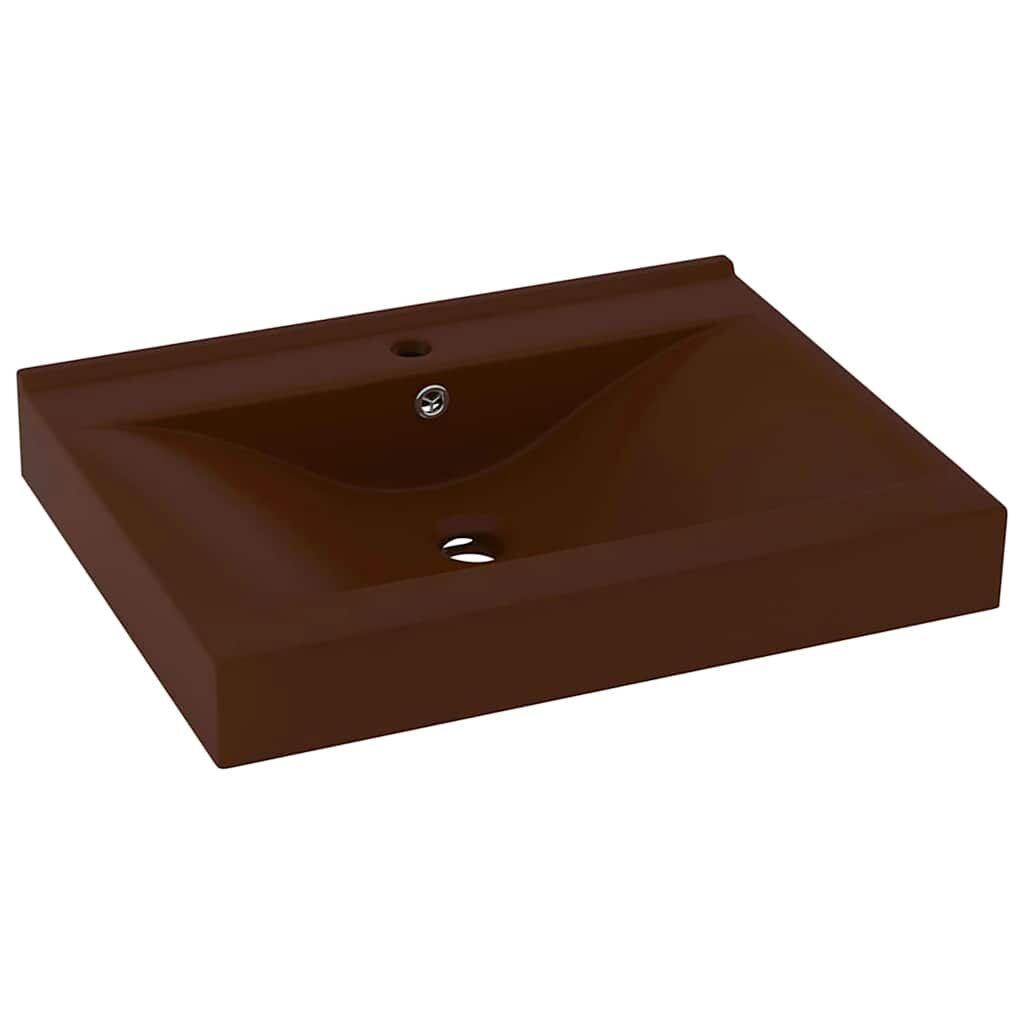 vidaXL matt sötétbarna kerámia luxus mosdó csaptelepfurattal 60x46 cm