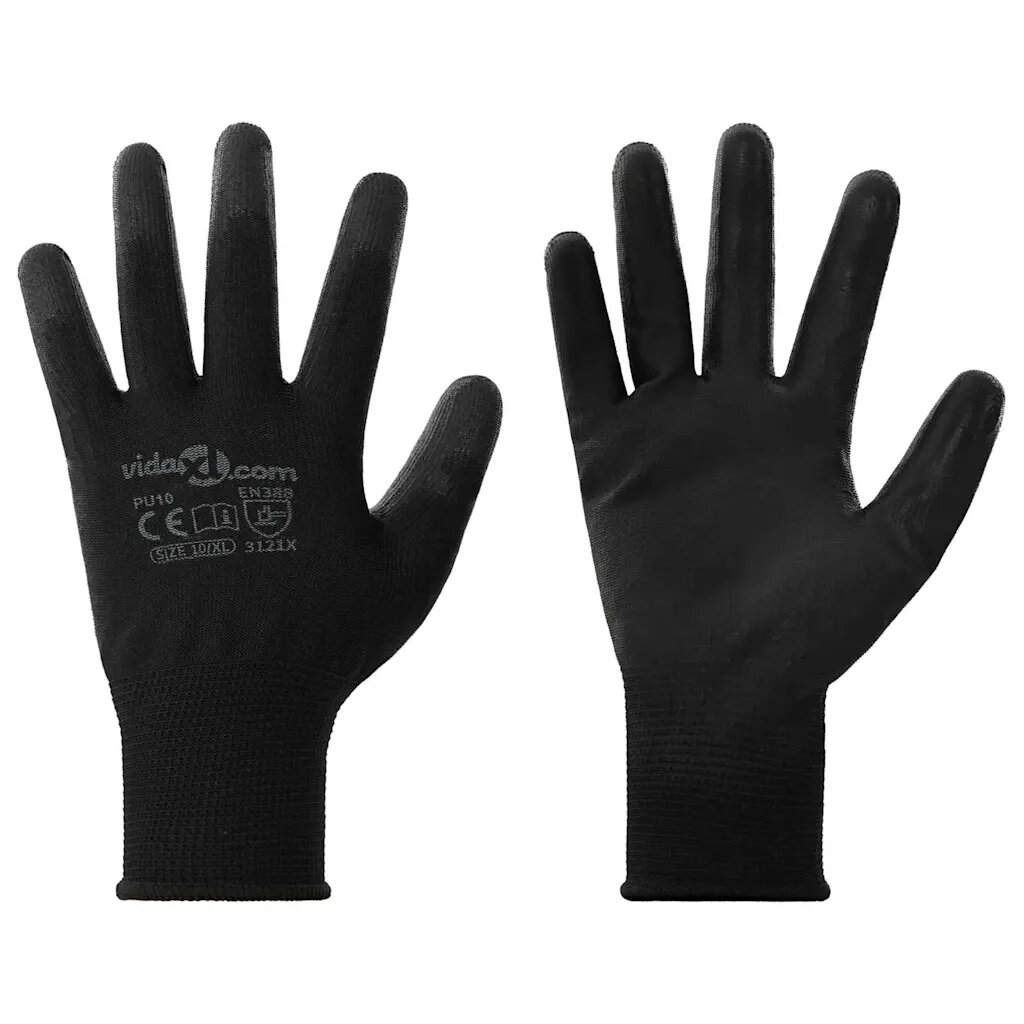 vidaXL Munkakesztyűk 12 db Fekete 10 / xl Poliészter