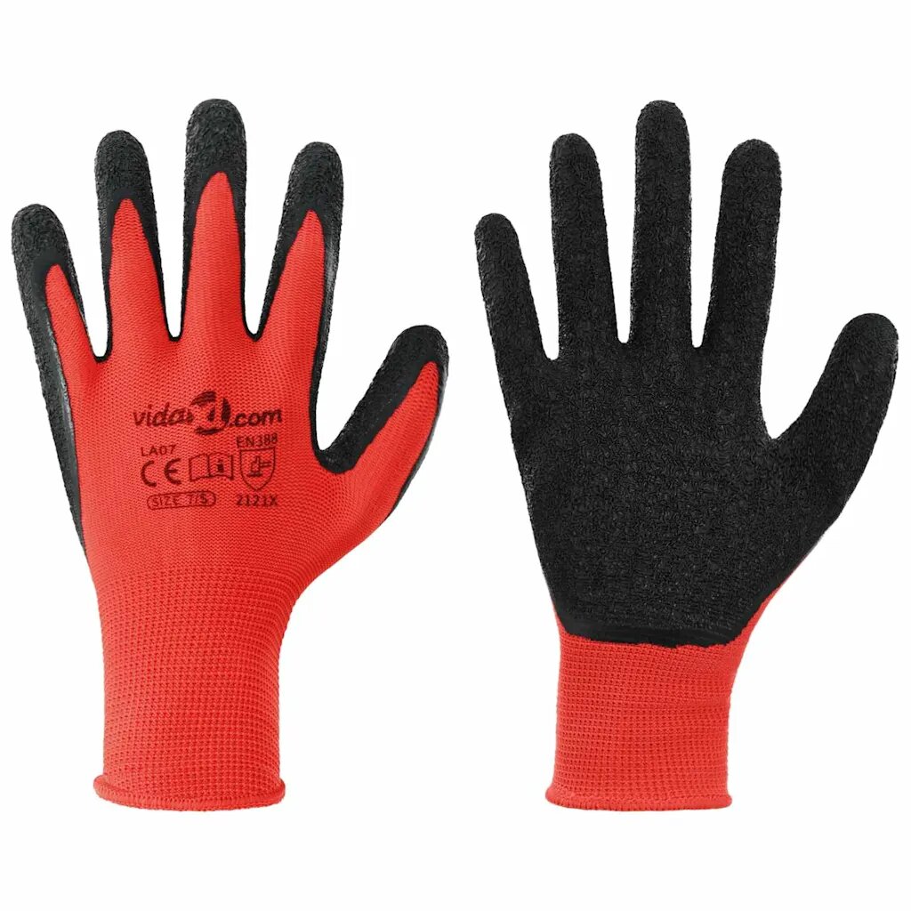 vidaXL Munkakesztyűk 24 db Piros és Fekete 7 / S Latex bevonat