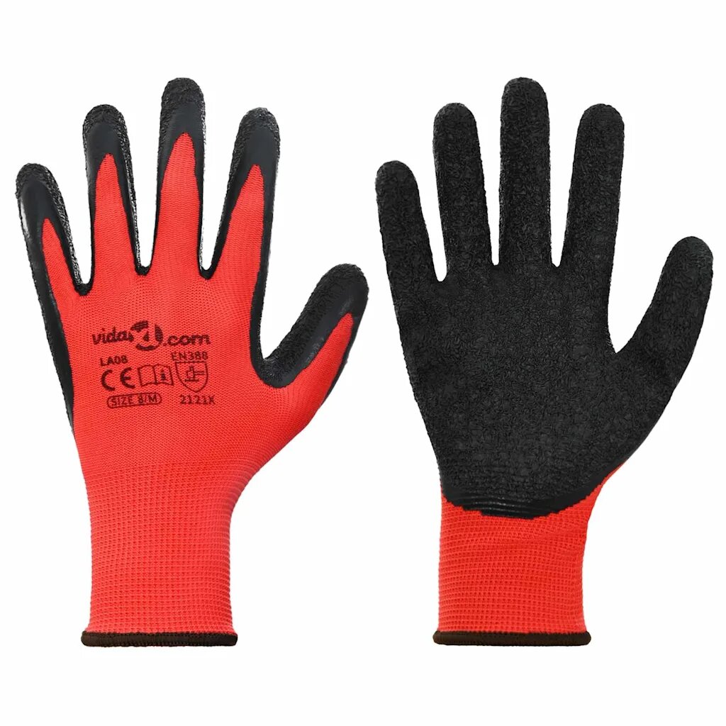 vidaXL Munkakesztyűk 24 db Piros és Fekete 8 / m Latex bevonat