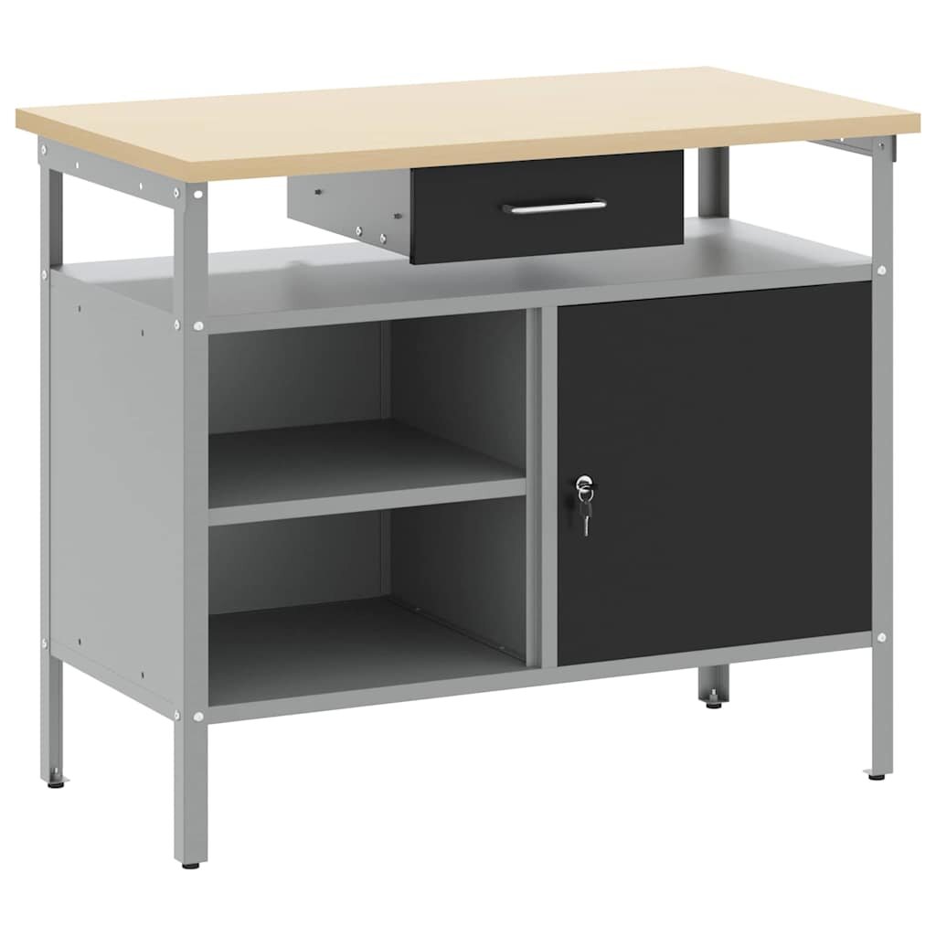 vidaXL Munkapad Fekete és Szürke 100 x 55 x 85 cm Műszaki fa és acél